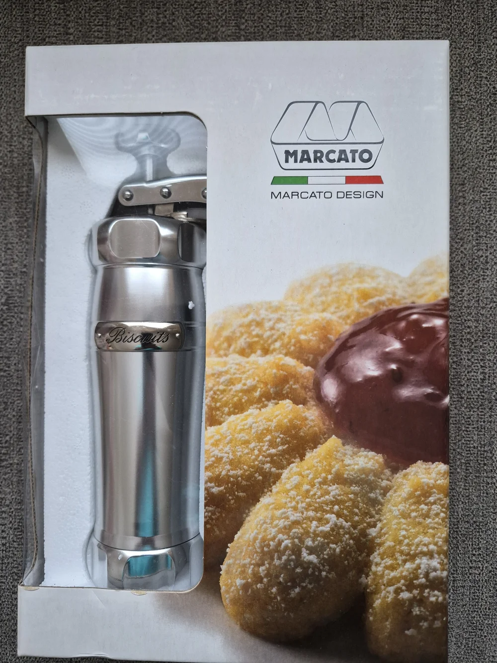 NEW IN PACKAGE Stainless Steel Biscuit Press - Silver